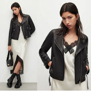 NWT AllSaints Dalby Slim Fit Leather Biker Jacket Black Size 4